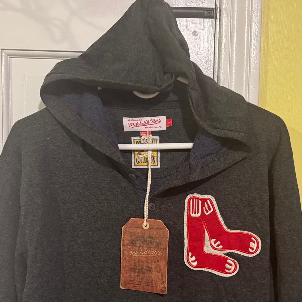 Mitchell & Ness Dark Gray Hoodie with Red Emblem